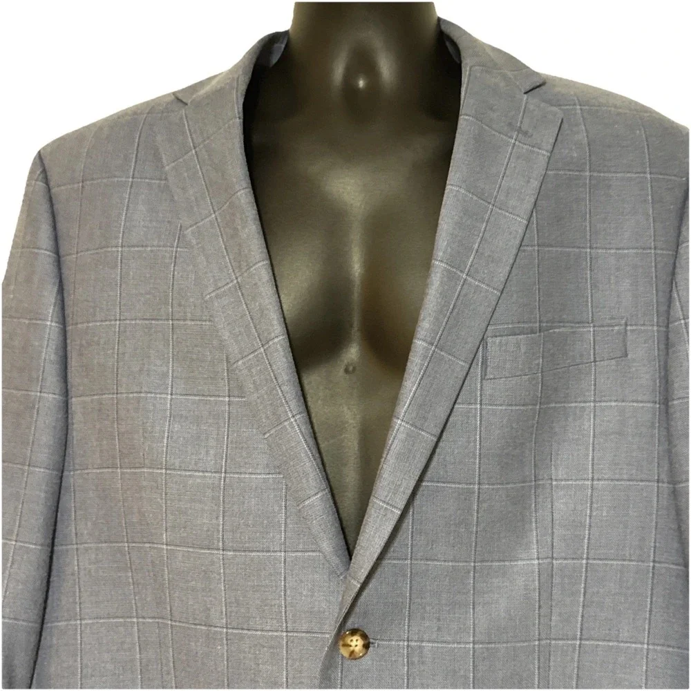 Lauren Ralph Lauren Men's Blazer 44R Light Blue Windowpane Silk/wool